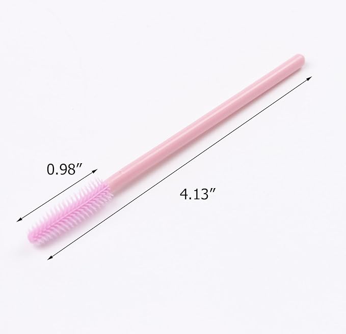 BIHRTC Pack of 100 One-Off Disposable Silicone Eyelash Mascara Brushes Wands Applicator Eyebrow Brush Makeup Tool Kit Set (Tower Shape - Pink)