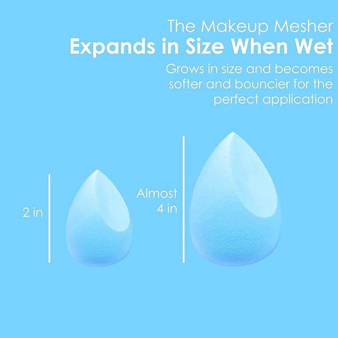 The Makeup Mesher- 2 Piece Makeup Blender Cruelty & Latex-Free, Streak-Free Highly Dense Large and Mini Travel Beauty Sponge from GK (1, Sky Blue)