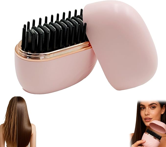Glam brushs Mini Hair Straightener,3-Speed Temperature Control, Portable Electric Hair Straightener Brush 30s Heating,Rapid Heating & Anti Scald Shell, Cordless Straightening Comb for Travel(Pink)