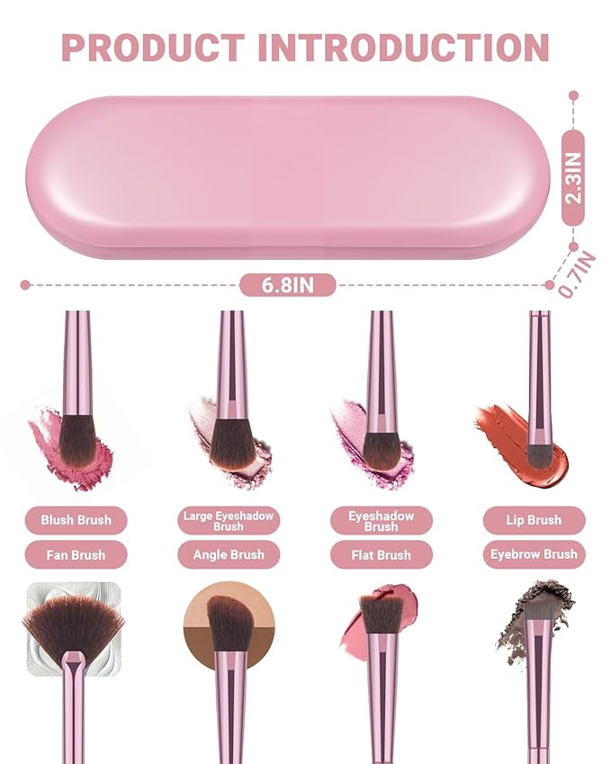 8Pcs Makeup Brushes Set Premium Eyeshadow Brush Professional Angled Eyebrow Brush Lip Brush Eyeshadow Brush Set With 3Pcs Powder Puffs and Pink Case 12 in 1