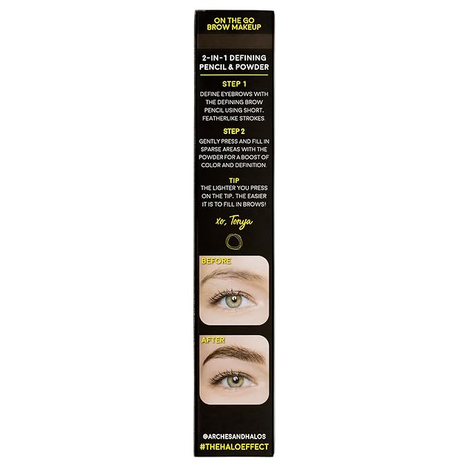 Arches and Halos 2 in 1 Defining Eyebrow Pencil and Powder - Brow Powder with Spoolie Brush - Shape and Fill for Natural Look - Dark Brown - 0.017 oz