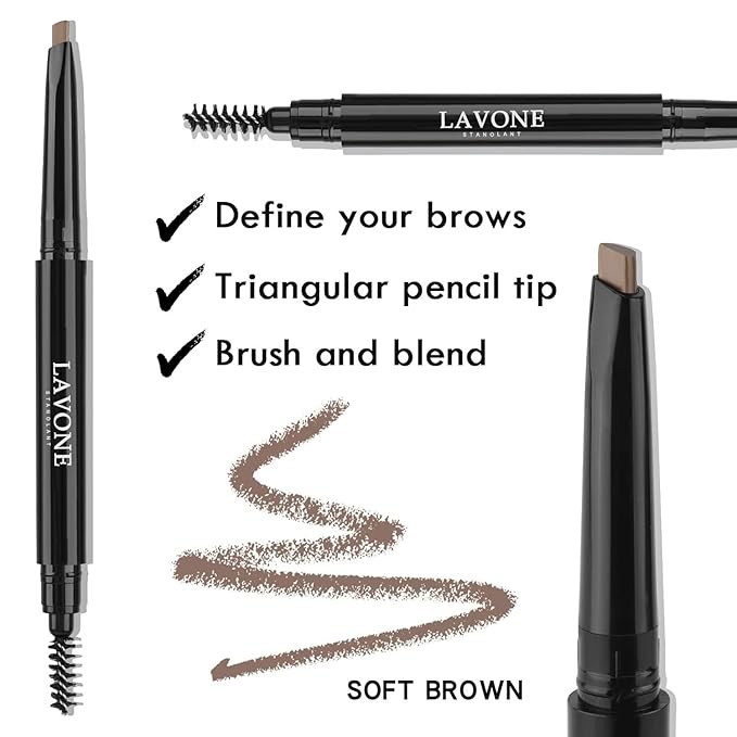 LAVONE Eyebrow Stamp Pencil Kit for Eyebrows Makeup, with Waterproof Eyebrow Pencil, Eyeliner, Eyebrow Pomade, and Dual-ended Eyebrow Brush - Soft Brown