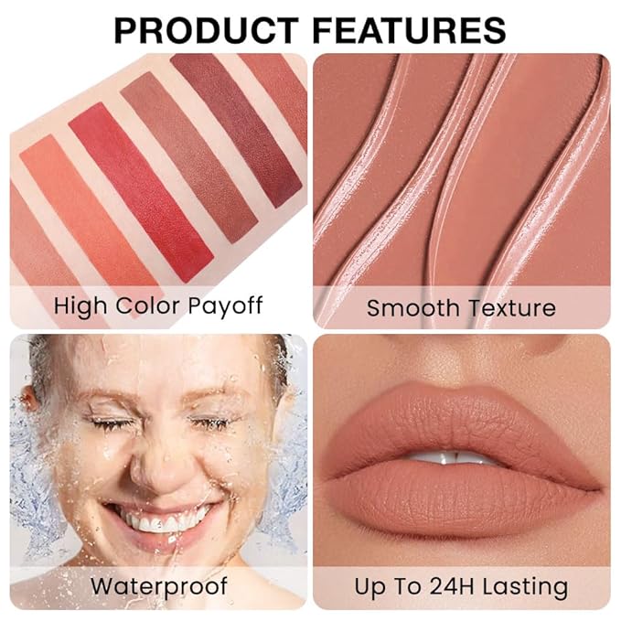 Matte Peach Red Retractable Lipliner Pencil, Highly-Pigmented lip pencil, Long Lasting Waterproof Makeup Crayon for Lip Liner and Eye Liner, Smooth and Creamy, Rich Colors, Smooth Application, 06#