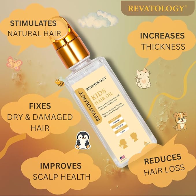 REVATOLOGY Kids & Baby Hair Growth Product High Potency Scalp & Hair Oil (Made in USA) 26 Cold-Pressed Botanicals for all Ages and Hair types -Thin, Curly, Thick Hair | Cruelty & Chemical Free