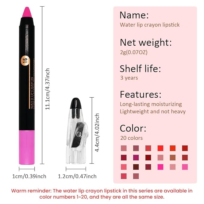Dazzling Pink Crayon Matte Lipstick Lip Liner Pencil, Moisture Smooth Lipstick Penil, With Pencil Sharpener Sharpenable Lip Pen Ultimate Lip Crayon for Women Easy to Apply Waterproof 16#