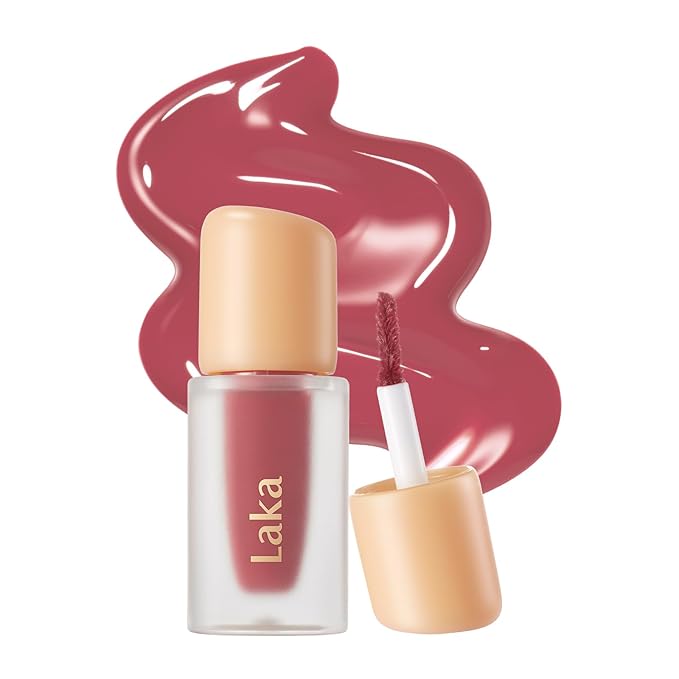 Laka Fruity Glam Lip Tint Mini, Glowing Lip Stain with Wide Color Spectrum, Hydrating & Lightweight Texture, Long-Lasting Bold Stain, Non-Sticky, Vegan, K-Beauty (122 Rosy Rose)