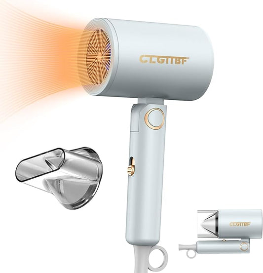 Portable Hair Blow Dryer with Nozzle, Strong Power and Double Blue Light, Making Hair Dry Fast and Comfortable Unconsciously, Suitable for Home, Travel, Salon (Blue)