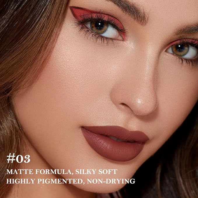 Reddish Brown Gradient Matte Lipstick Crayon Lip Liner pencil for Women, Flawless Contour Gradual Ombre Effect lip Pencil, Long Lasting Waterproof Smudge Proof Lipstick Pencil 03#