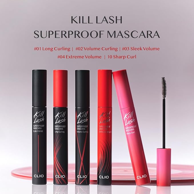 CLIO Kill Lash Superproof Mascara, Waterproof Mascara Black, Lengthening & Lifting for Defined Eyelash, Long-Lasting, Clump & Smudge-Free, for Sensitive Eyes, Korean Makeup Beauty (001 Long Curling)