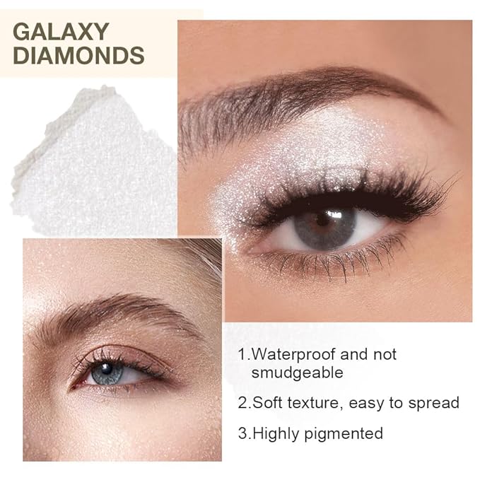 Eyeshadow Single Shimmer, Monochrome Glittler Eyeshadow Palette, Pressed Glitter Single Eyeshadow, Everyday Low Saturation Delicate Long-Lasting Eye Makeup Looks Eye Shadow White 02