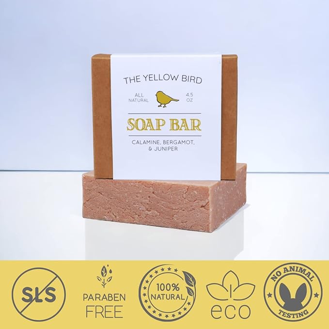 Yellow Bird Handmade Natural Calamine Bar Soap - Organic Cleanser For Bath, Face, and Body.