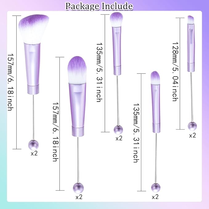 10Pieces Beadable Makeup Brushes Solid Color Diy Makeup Comestic Brushes Beaded Brushes Kit for DIY Beaded Eyeshadow Brush (Beadable Makeup Brushes-10pieces=2Sets)