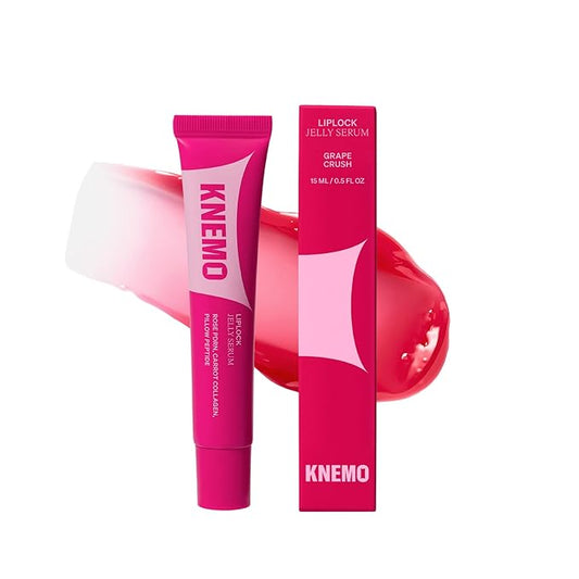 LipLock Jelly Serum for Dry Lips, Long-Lasting, Hydrating, Plumping, Glossy Mask with Rose PDRN, Carrot Collagen, Pillow Peptide, Moisturizing Tinted Lip Balm. (Grape Crush)