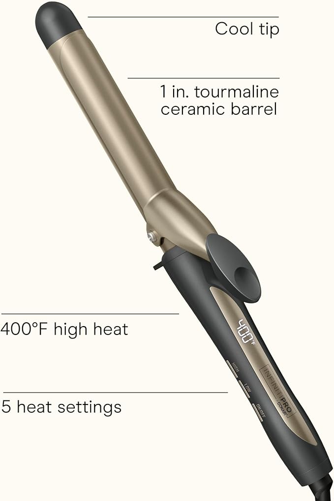 INFINITI PRO CONAIR Tourmaline Ceramic 1-Inch Curling Iron, Clamp Curling Iron, 1-Inch Barrel Produces Classic Curls, Hair Curler for Use on Short, Medium, and Long Hair, Dark Grey