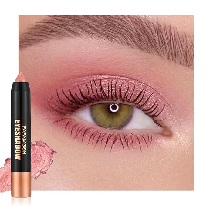 Monochrome Cream Shimmer Glitter Eyeshadow Pencil Stick for Women, Shimmer Pink Eye Shadow Eyeliner Pencil Sticks Makeup, sombras para ojos, Waterproof, Vegan & Cruelty-Free, 04#