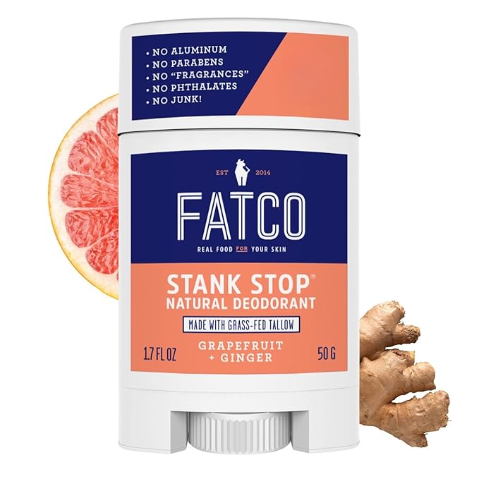 FATCO Stank Stop All Natural Deodorant with Tallow and Organic Coconut Oil – Grapefruit + Ginger (1.7 oz)