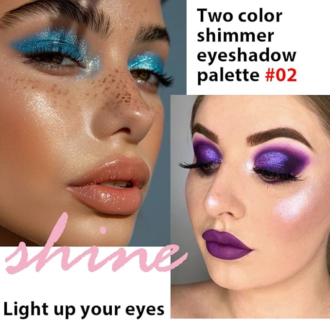 Double color eye shadow, Eyeshadows Creamy, high pigment eye makeup palette, matte shimmer metal eye shadow powder, Blendable, Ultra-Pigmented, Easy to Apply, Matte & Shimmer, (02)