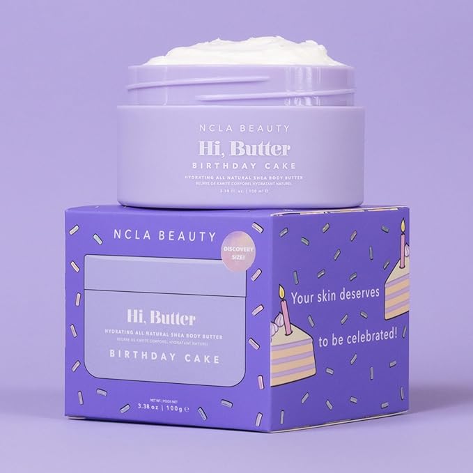 NCLA - Hi Butter, Natural Shea Body Butter | Nourish, Soften, Hydrate Skin | Shea, Mango + Cocoa Butters, Vitamin C | Vegan, Cruelty-Free, Clean Skincare (Birthday Cake; 100 mL | 3.34 fl oz)