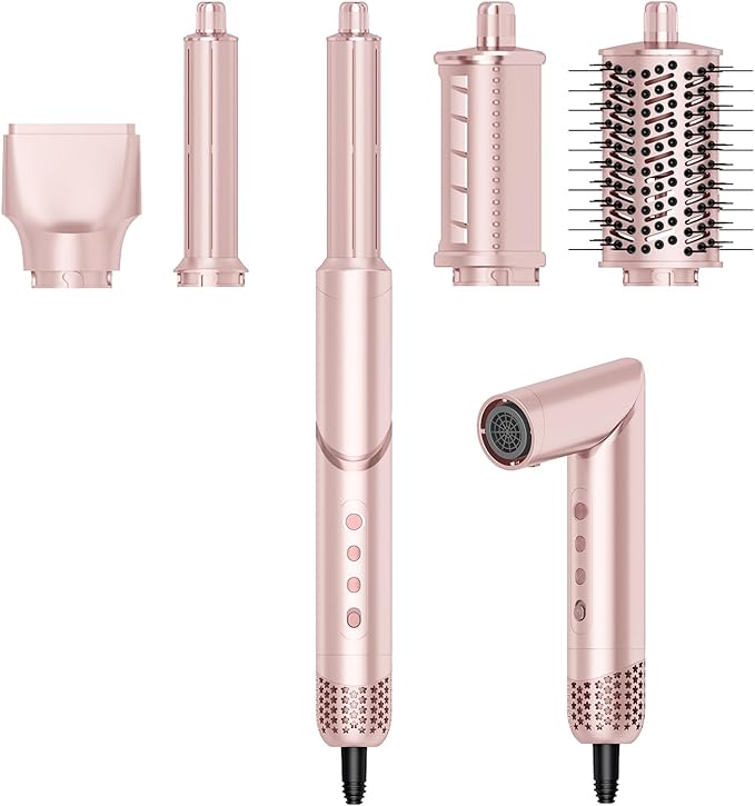 RUCHA 5 in 1 Hot Air Styler, 110,000 RPM High Speed Blow Dryer Brush, Foldable air Curler for Hair, Negative Ion Hot Air Bursh for Frizz-Free Styling Fast Drying Curling Straightening Volumizing