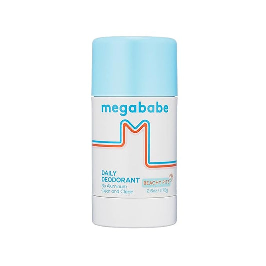 Megababe Daily Deodorant - Beachy Pits | Aluminum-Free, Clear & Clean | 2.6 oz - 2 Pack