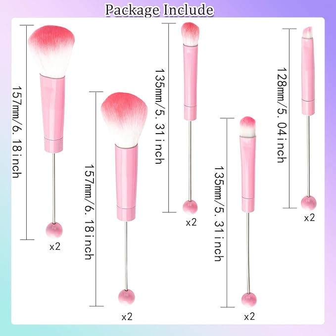 10Pieces Beadable Makeup Brushes Diy Makeup Comestic Brushes Beaded Brushes Kit for DIY Beaded Eyeshadow Brush (Beadable Makeup Brushes-10pieces=2Sets)-Pink