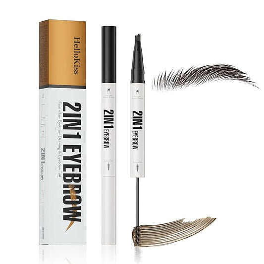 4-Fork Tip Microblading Eyebrow Pen - 2-in-1 Waterproof Eyebrow Pencil, Long-Lasting Natural Hair-Like Brows, Smudge-Proof & Easy to Use (With Tint 05#Black)