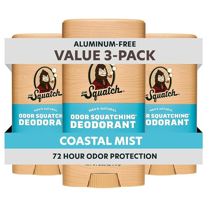 Dr. Squatch Natural Deodorant for Men - Odor-Squatching Aluminum Free - Coastal Mist (2.65 oz, 3-Pack)