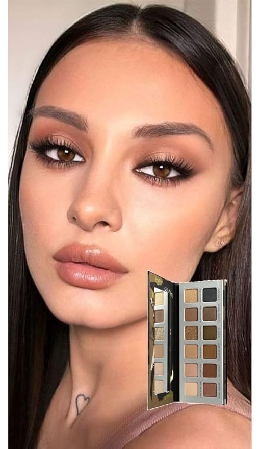‌Natural Nudes Eyeshadow Palette - Warm Taupe & Dark Brown Matte, Shimmer & Metallic Velvety Finish | Long-Lasting Travel-Friendly Compact Size | Beginner-Friendly Eye Makeup Palette Everyday Looks