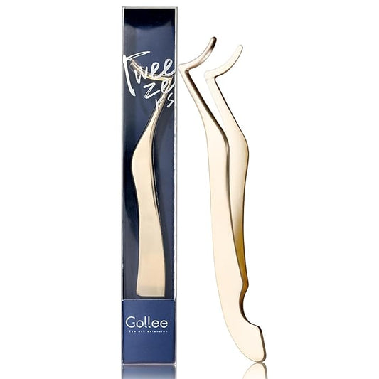 GOLLEE Eyelash Applicator Tool DIY Cluster Lash Tweezers Curved Eyelash Tweezers for Easy Lash Application and Removal, DIY Lash Applicator Tweezer For Strip Lashes Clusters Lash