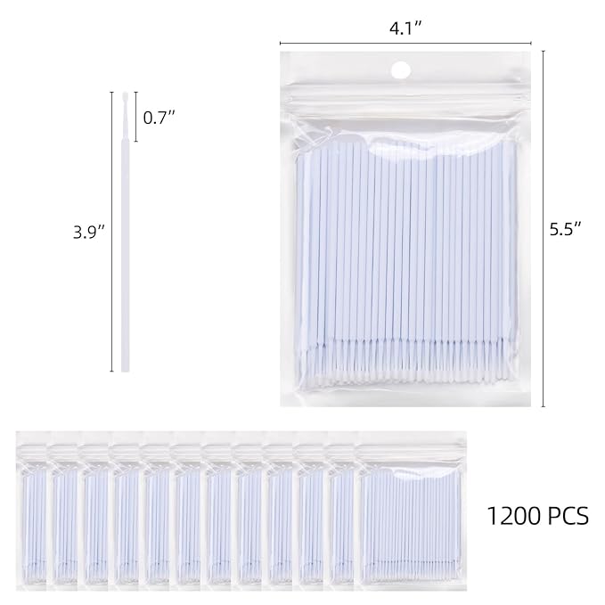 Tbestmax 1200 Pcs Micro Applicator Brush, Micro Swabs, Disposable Eye Lashes Mascara Wands for Eyelash Extension(White)