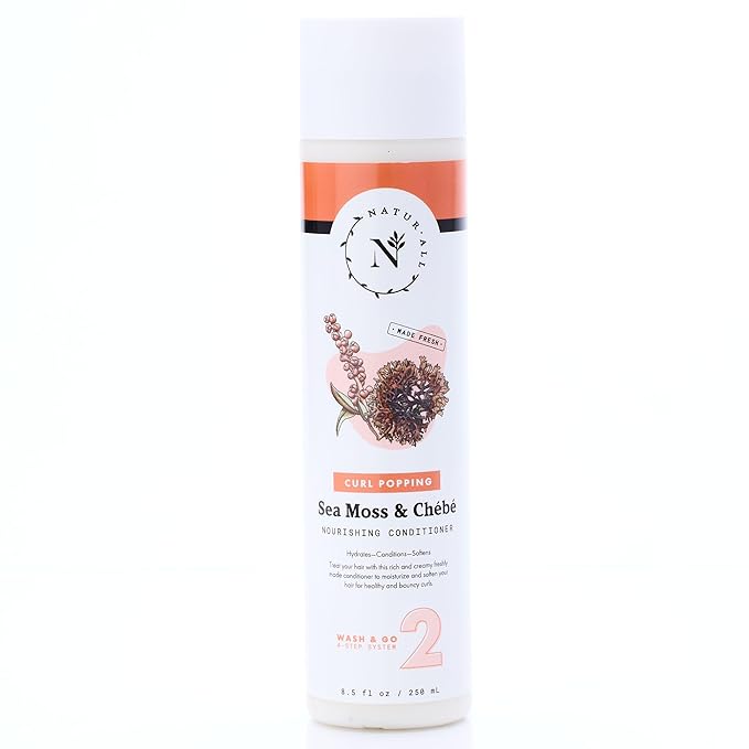 NaturAll Sea Moss & Chebe Anti Frizz Conditioner - Sulfate-Free Curl Hair Conditioner for Dry Hair - Detangles, Softens & Moisturizes Dry, Damaged Hair, Helps Reduce Breakage & Smooth Frizz (8.5 Oz)