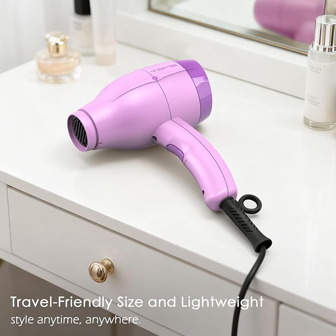 TOME Hair Dryer with Diffuser Blow Dryer Ionic 1875W Cool Shot Curly Hair Teeth Comb Nozzle attachments Light Weight Low Noise Fast Dry Purple