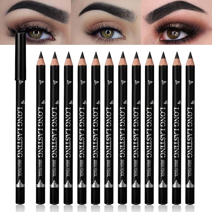12Pcs Eyebrow Pencils for Women, Wooden Hard-Core Black Eyebrow and Eyeliner Pencil, Long Lasting Waterproof and Sweat-Proof, Beginner Makeup Brow Pencil, Create a Natural Eye Brow Makeup