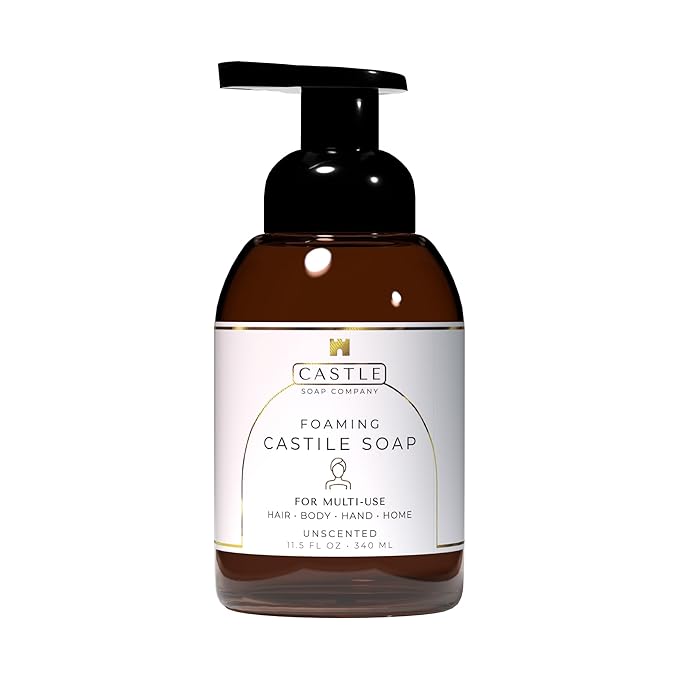 Castle Soap All-Purpose Foaming Castile Soap | Multi-Use Cleanser for Hair, Body, Hands & Home | Nourishing Coconut Oil Formula | Sensitive Skin Friendly | Hydrating Lather | 11.5 oz | Unscented