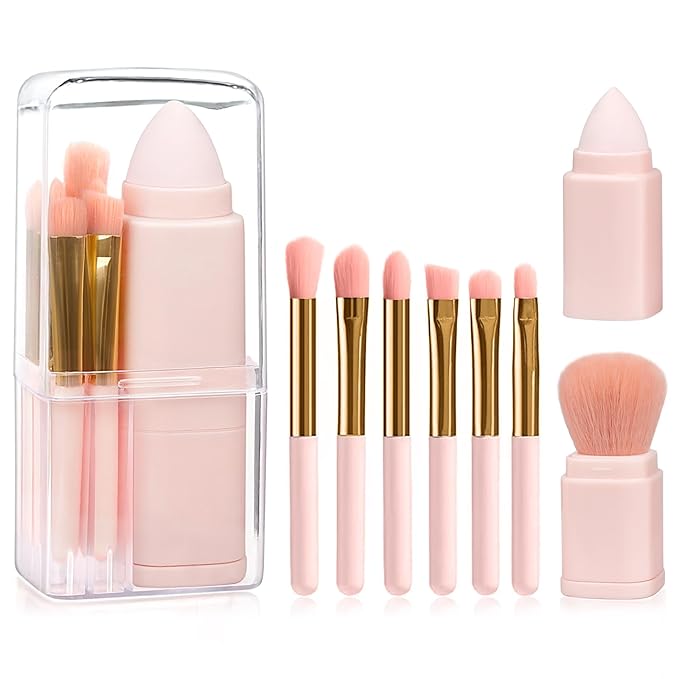 Makeup Brushes Set,8 pcs Portable Face Powder Blush Concealers Eye Travel Make up Brushes Set Small Multifunctional Cosmetic Brushes with Case (Orange)