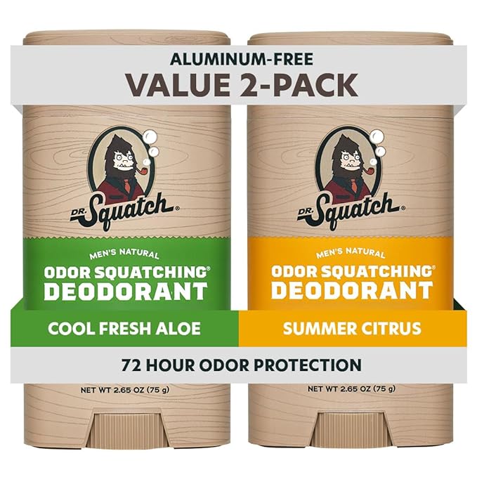Dr. Squatch Natural Deodorant for Men - Odor-Squatching Aluminum Free - Summer Citrus & Cool Fresh Aloe (2.65 oz, 2-Pack)