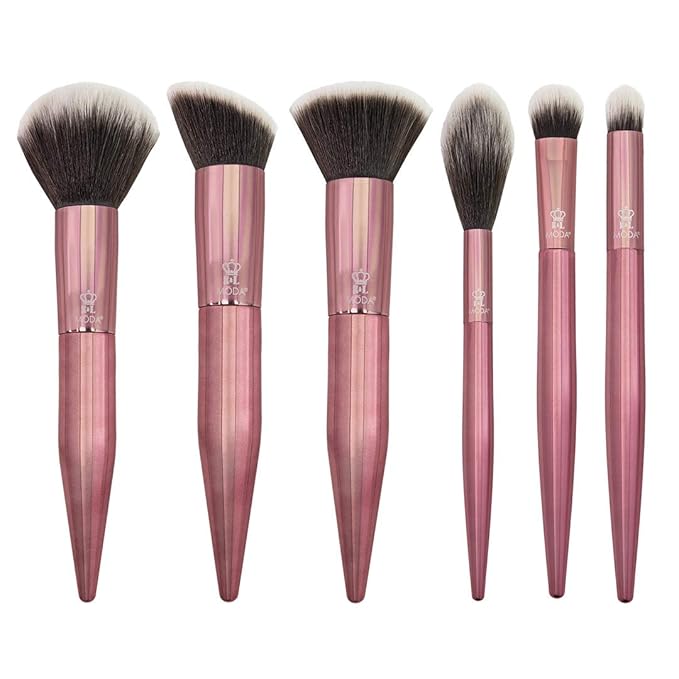 MODA Limited Edition 6PC Rose Makeup Brush Kit, Includes - Powder, Angle Blender, Complexion, Diffuser, Shadow, and Smoky Eye Brushes