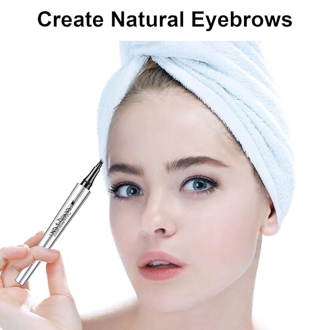 Microblading Eyebrow Pencil, Eyebrow Pen with an Upgrade Micro-Fork Tip Applicator, Waterproof Long-Lasting Microblading Brow Pen, Brow Pencil for Natural Looking Brows Makeup, Gray