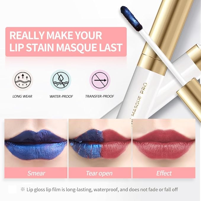 Matte Lip Stain Wipe Off Masque - Peel Off Lip Stain Tattoo,Lip Gloss for All Skin Types, Peel Off Lip Liner Stain Tattoo Long-Lasting Proof Waterproof Smudge(5#+9#, 2Count (Pack of 1))