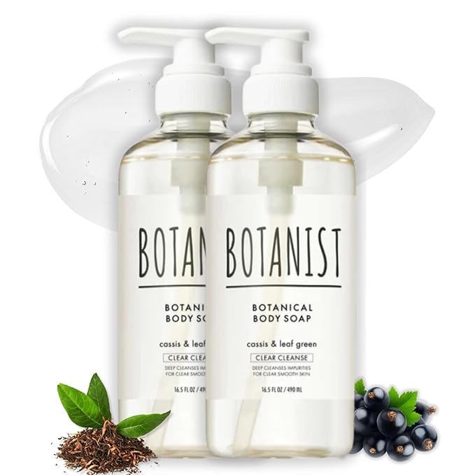 Botanist Natural Body Wash for Women, Mens Full Body Wash for Sensitive Skin by Squalane, Shea Butter& Aloe Vera, Sulfate Free Shower Gel & Bath Soap from Japan 16.5 Fl Oz Cassis & Leaf Green 2EA