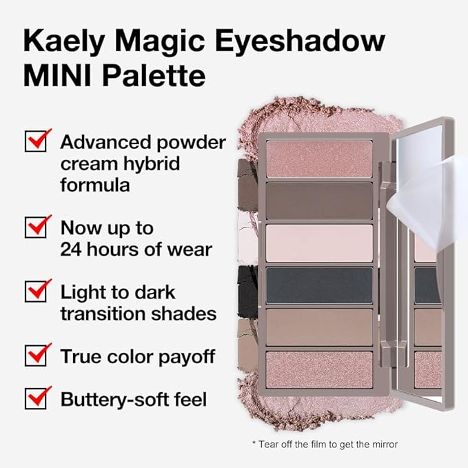 evpct 6 Colors Travel Eye Shadow Palette Makeup, Rose Coffee White Bright Nude Pink Black Brown Sparkly Shimmer Glitter Matte High Pigment Mini Eyeshadow Palette for Older Women, Built in Mirror