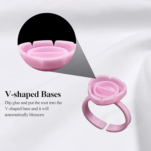 Fenshine 100 PCS Lash Glue Holder Glue Ring Cups Lash Extension Volume Lashes Quick Blossom Cups for Eyelash Extension Supply, 2 Methods of Use (Pink)
