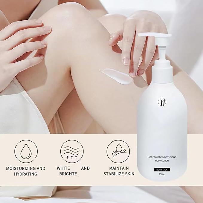 Niacinamide White Body Lotion, 24hr Long Lasting Moisturizing & Hydration, Rich in Vitamin E Revitalize for Gentle and Improve Skin Texture 250ML/8.81OZ (1)