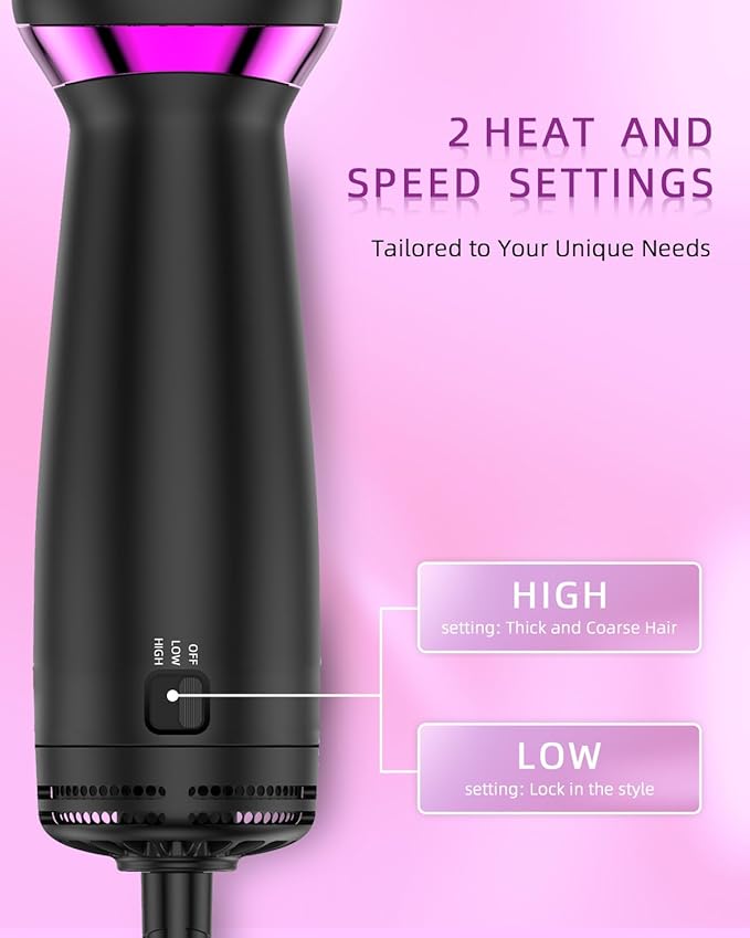 DORISILK Small Dual Voltage Blow Dryer Brush for Travel,4 in 1 Blow Dryer Brush for Drying Straightening Curling Volumizing，Travel Hot Air Styler with European Plug，2 Inch Oval Barrel