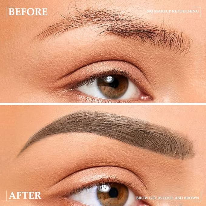 Tinted Thickening Brow Gel Dark Brown Mascara,Brow Fast Sculpt,Waterproof, Transfer-proof, Brush to Fill in Eyebrows and Cover Gray Hairs - Cruelty Free - Light Medium Brown (2pcs 05 Cool Ash Brown)
