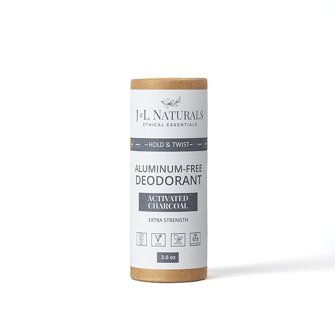 J&L Naturals Aluminum Free Deodorant for Men & Women | 100% Natural Ingredients With Coconut Oil, Shea Butter, & Essential Oils | Sustainable, Eco-Friendly (Activated Charcoal, 3.0 Oz (Single))