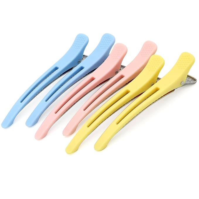 Hair Clips for Styling - 6 pcs No Crease Hair Clips for Women - Non Slip Duck Billed Hair Roller Clips with Silicone Band - Salon Hair Sectioning Clips