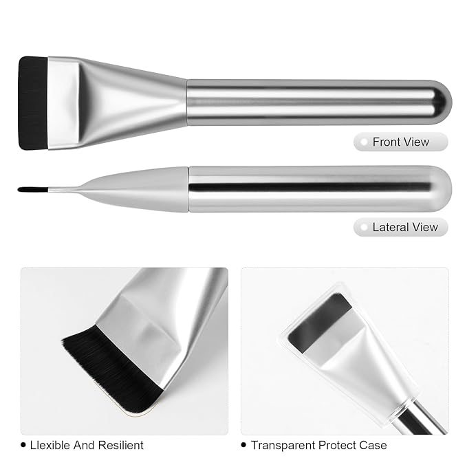 2Pcs Flat Foundation Brush,Face Mask Brush Makeup Spatula Facial Brush for Liquid Foundation Mask,Premium Face Korean Makeup Brush for Blending Cream (Black&Silver)