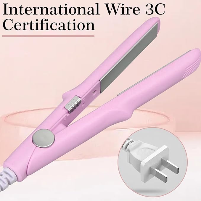 Pipiup Curling Iron, Pipiup Mini Curling Wand & Straightener, Dual Purpose Travel Tool for Styling Short Hair (Pink)