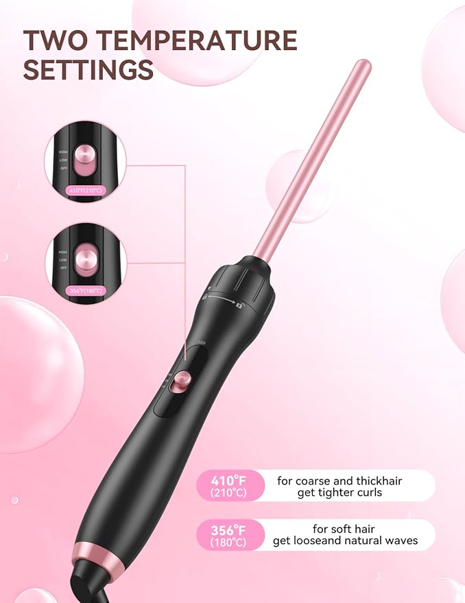 LANDOT Small Pencil Curling Wand Iron: 9mm Clip Free Hair Curler - Professional 3/8 Inch Curling Wand for Tight Curls - Includes Heat Resistant Silicone Mat & Glove